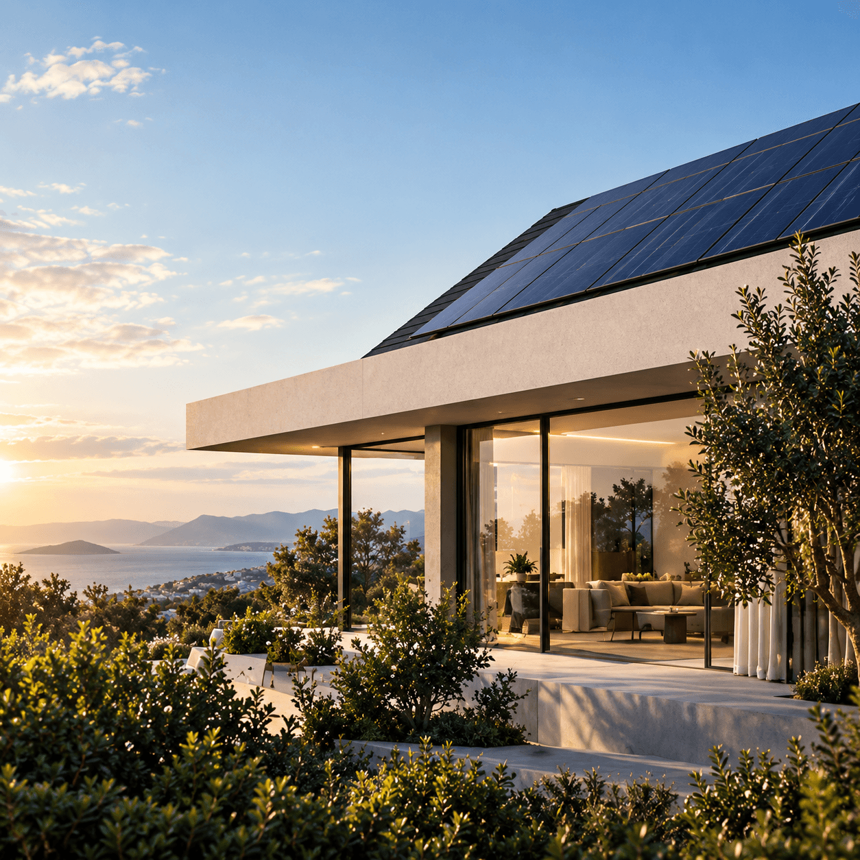 A modern hillside home at golden hour, powered by CORE